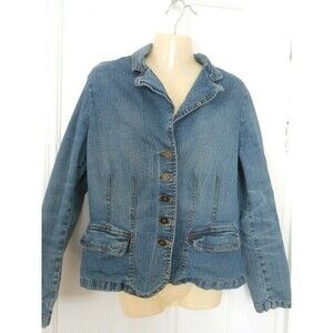 St John’s Bay Fitted Denim Jacket Tagged L Fits Small Stretch Blue Jean Blazer